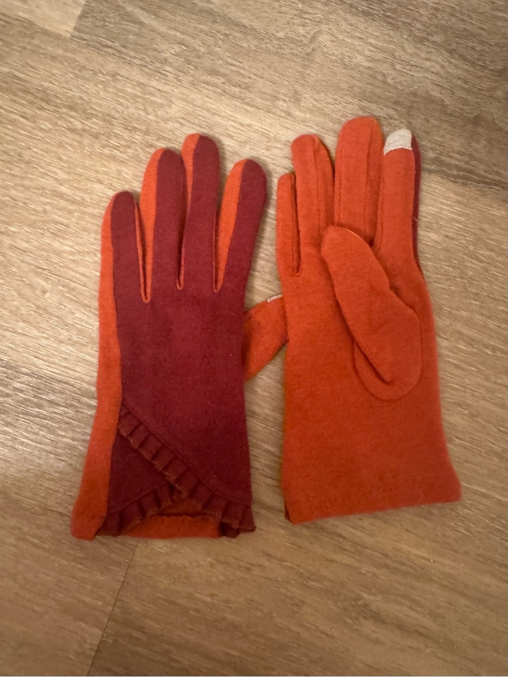 Women's Two-Tone Orange Wool Blend Gloves